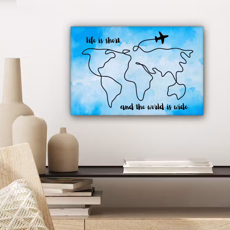 Blauw - Quote - Wereldkaart canvas 2cm klein -sfeer6