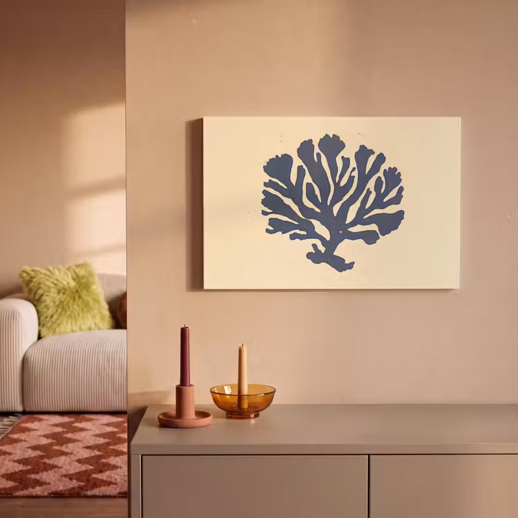 Blauw koraal - Vertakkingen - Beige canvas 2cm klein -sfeer1