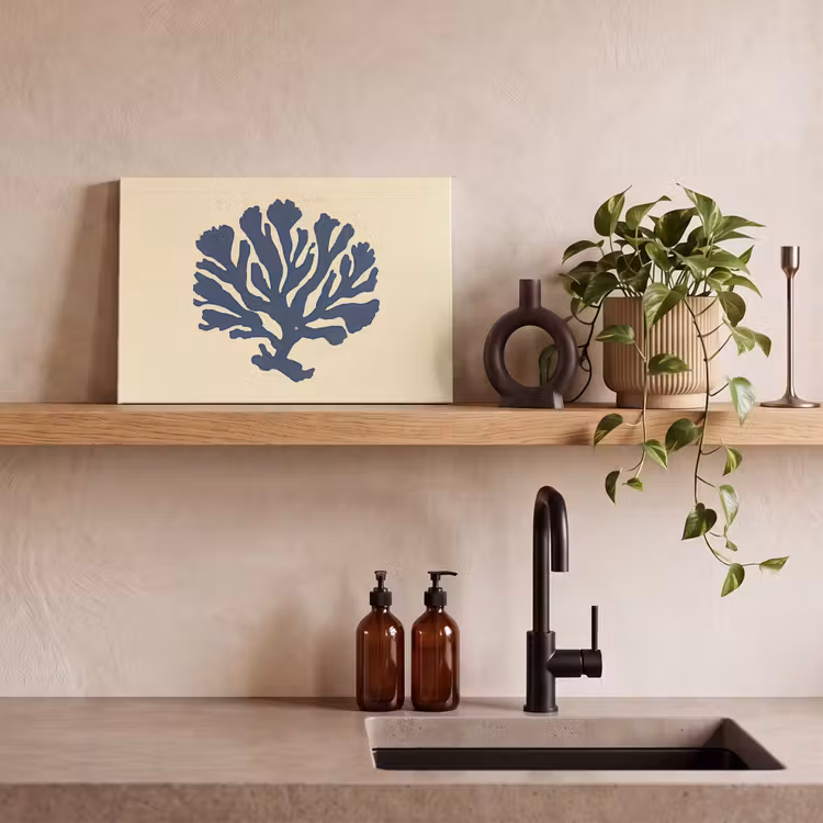 Blauw koraal - Vertakkingen - Beige canvas 2cm klein -sfeer3