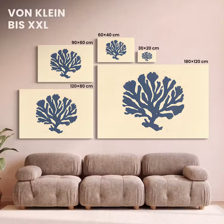 Blauw koraal - Vertakkingen - Beige canvas 2cm klein -Xsfeer8_DE