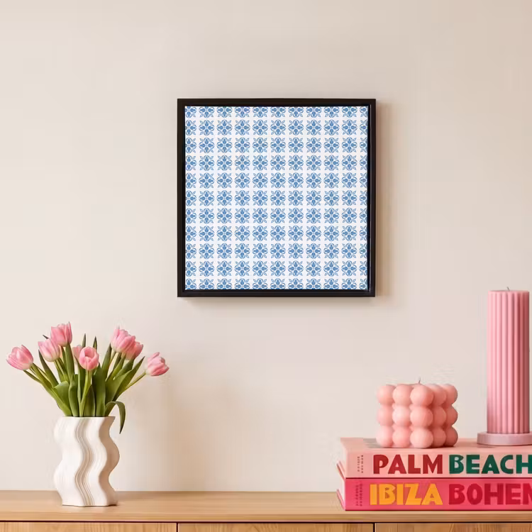Blauw - Wit - Tegel - Patroon Canvas met baklijst klein 1124 -atmosphere_sfeer1_global