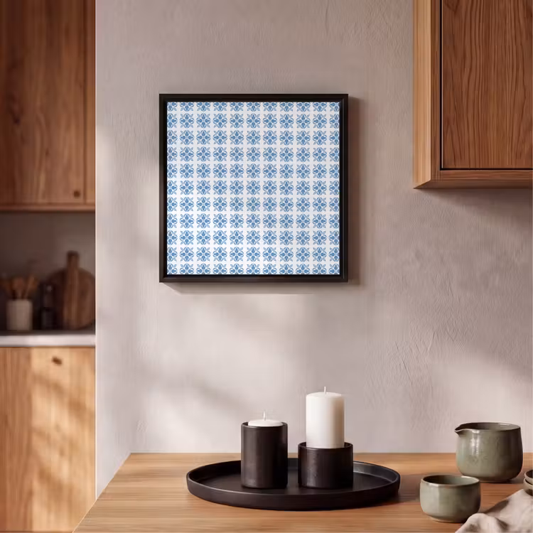 Blauw - Wit - Tegel - Patroon Canvas met baklijst klein 1124 -atmosphere_sfeer2_global