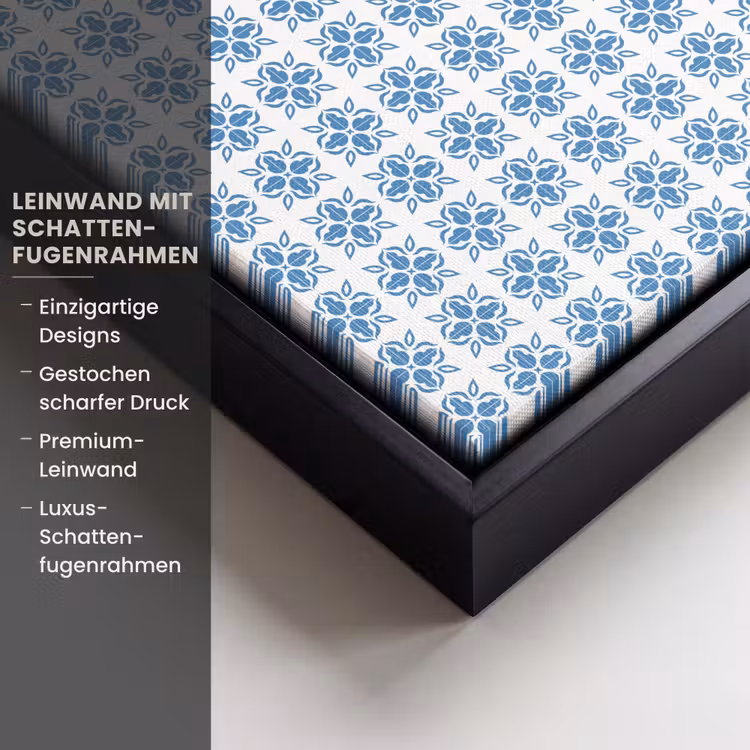 Blauw - Wit - Tegel - Patroon Canvas met baklijst klein 1124 -uniquesellingpoint_productkenmerken_DE