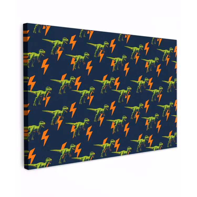 Bliksemschichten - Oranje - Dinosaurussen canvas 2cm klein -z3d