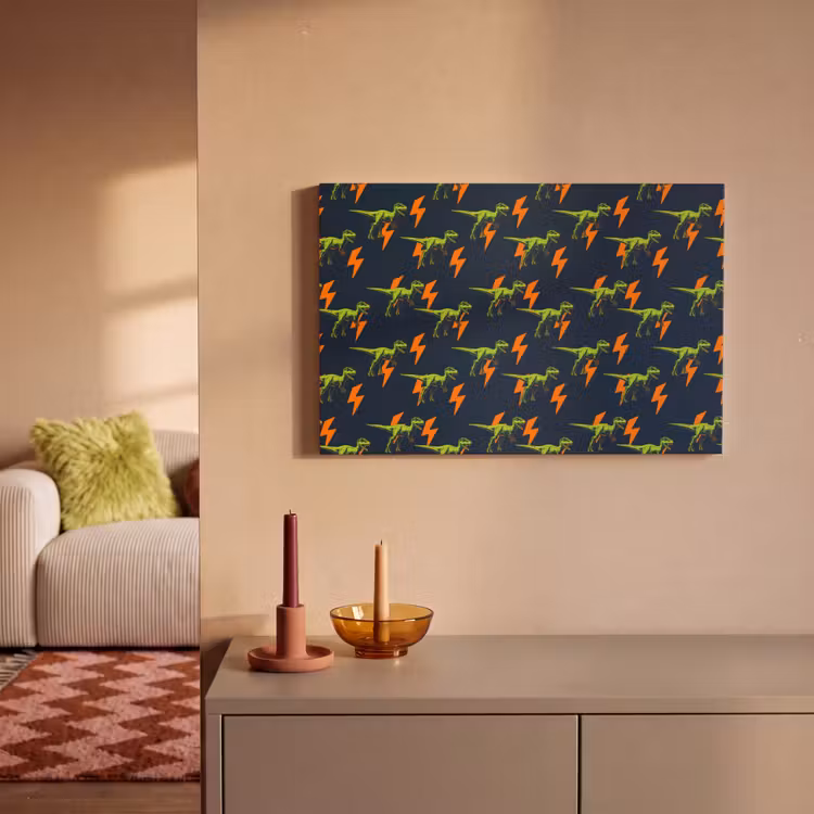 Bliksemschichten - Oranje - Dinosaurussen canvas 2cm klein -sfeer1