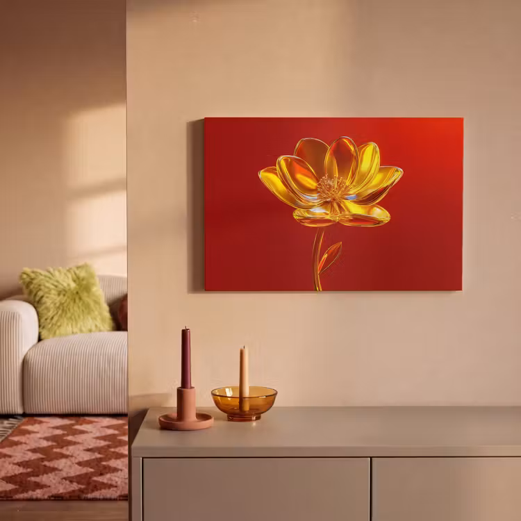 Bloem - Goud - Glazen canvas 2cm klein -sfeer1