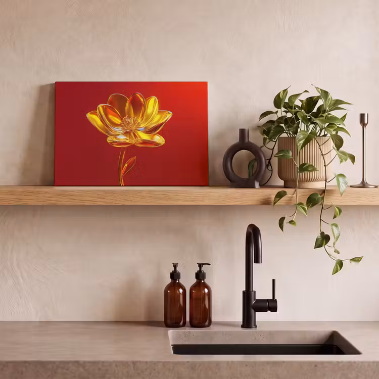 Bloem - Goud - Glazen canvas 2cm klein -sfeer6