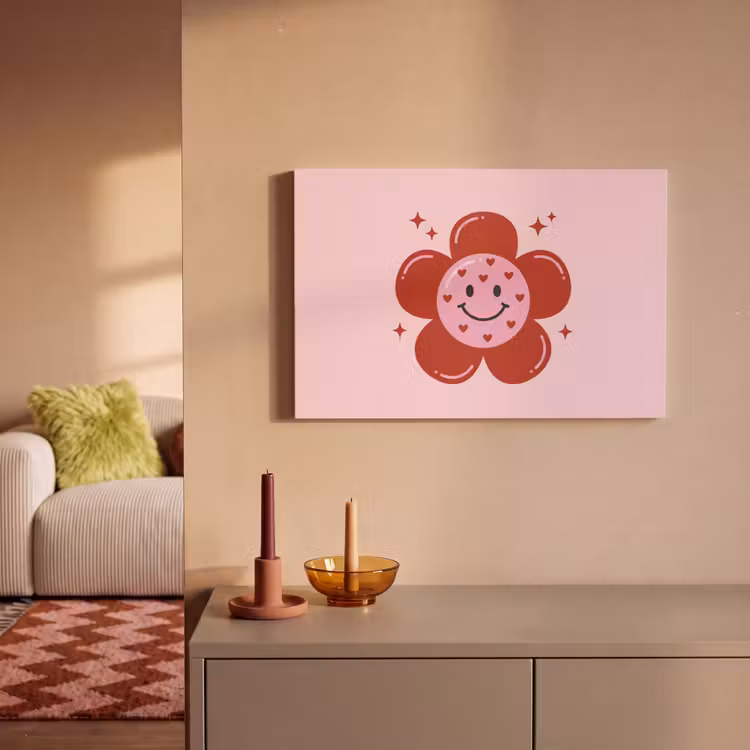 Bloem - Roze - Hartjes canvas 2cm klein -sfeer1