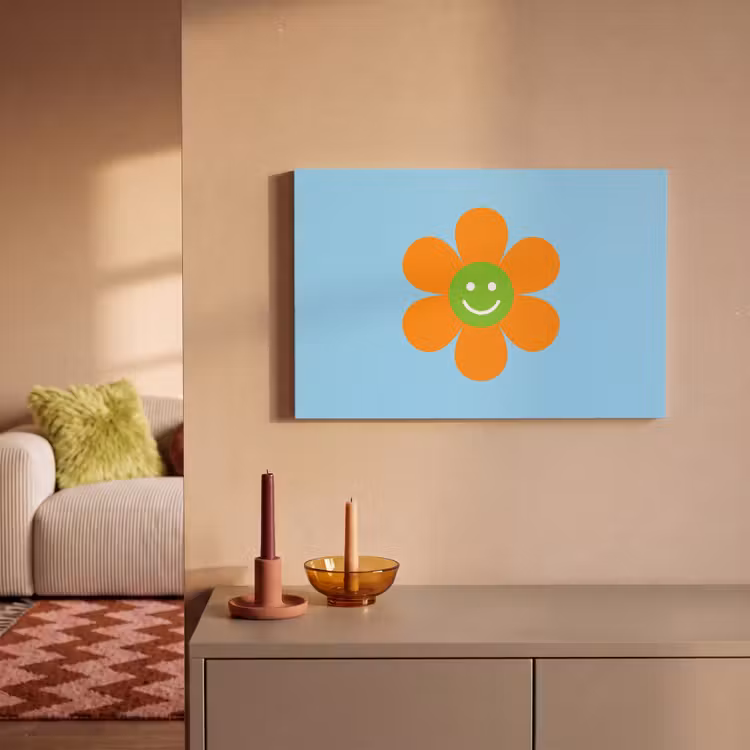 Bloem - Smiley - Kleurrijk canvas 2cm klein -sfeer1