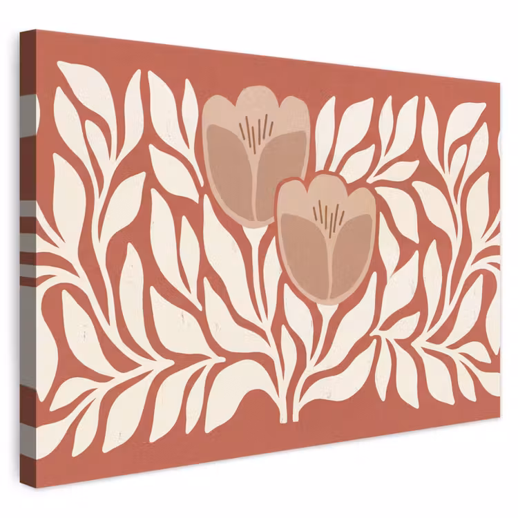 Bloemen - Abstract - Modern - Beige - Natuur canvas 2cm klein -3d