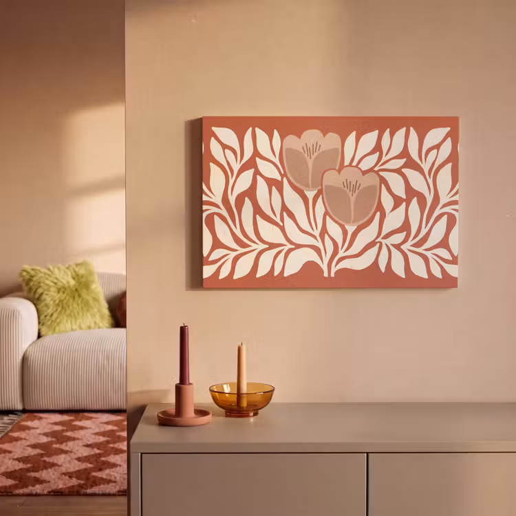 Bloemen - Abstract - Modern - Beige - Natuur canvas 2cm klein -sfeer1