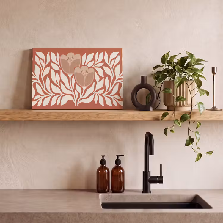 Bloemen - Abstract - Modern - Beige - Natuur canvas 2cm klein -sfeer3
