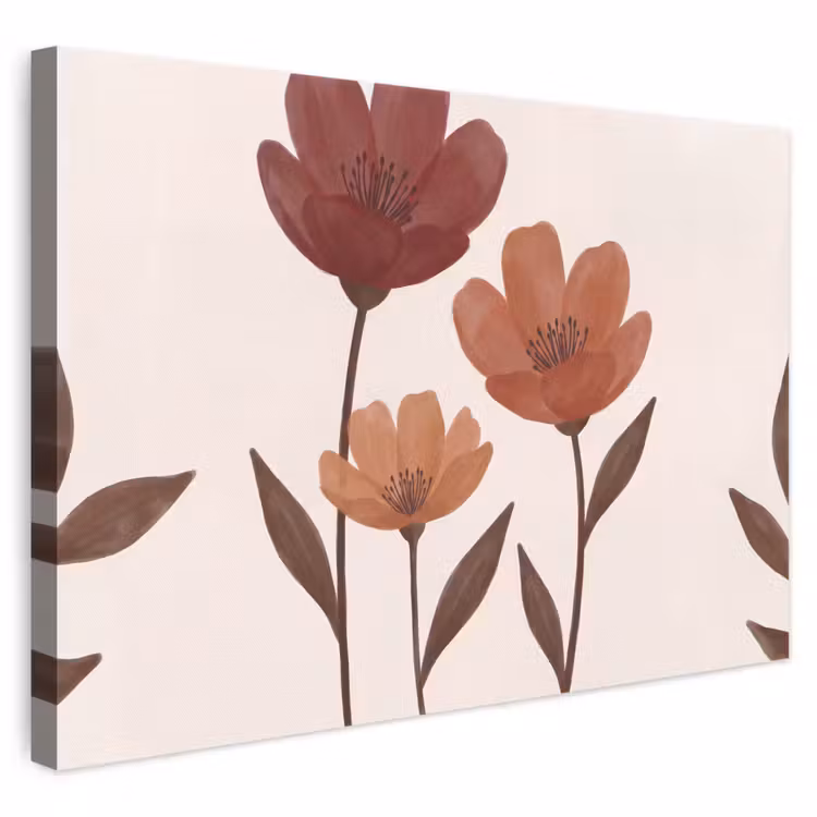 Bloemen - Abstract - Modern - Bruin - Decoratief canvas 2cm klein -3d