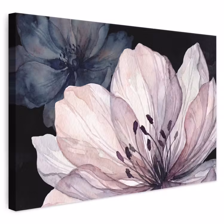 Bloemen - Aquarel - Modern - Roze - Donker canvas 2cm klein -3d