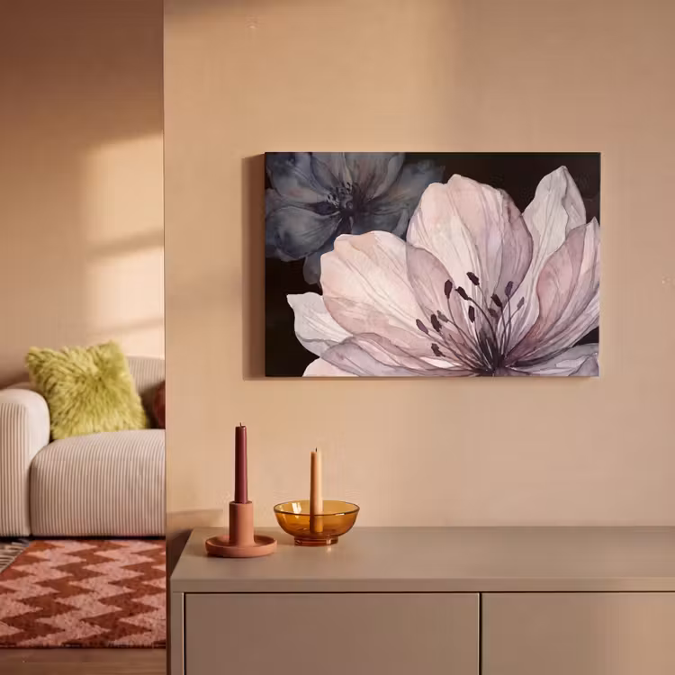 Bloemen - Aquarel - Modern - Roze - Donker canvas 2cm klein -sfeer1