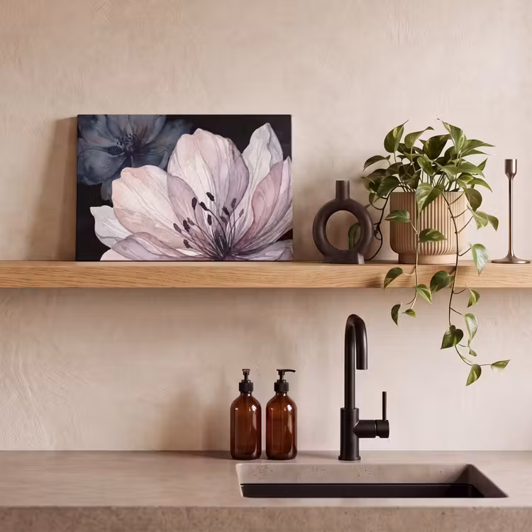 Bloemen - Aquarel - Modern - Roze - Donker canvas 2cm klein -sfeer3