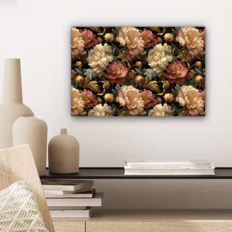 Bloemen - Barok - Patroon - Roze - Crème canvas 2cm klein 34 -closeup_print_DE