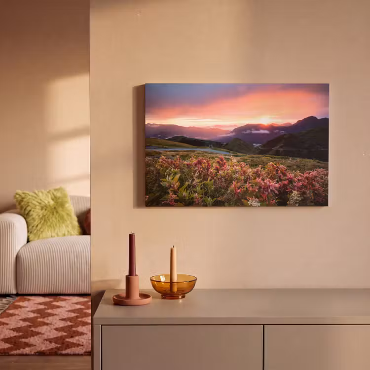 Bloemen - Bergen - Landschap - Nacht - Lucht - Roze canvas 2cm klein -sfeer1