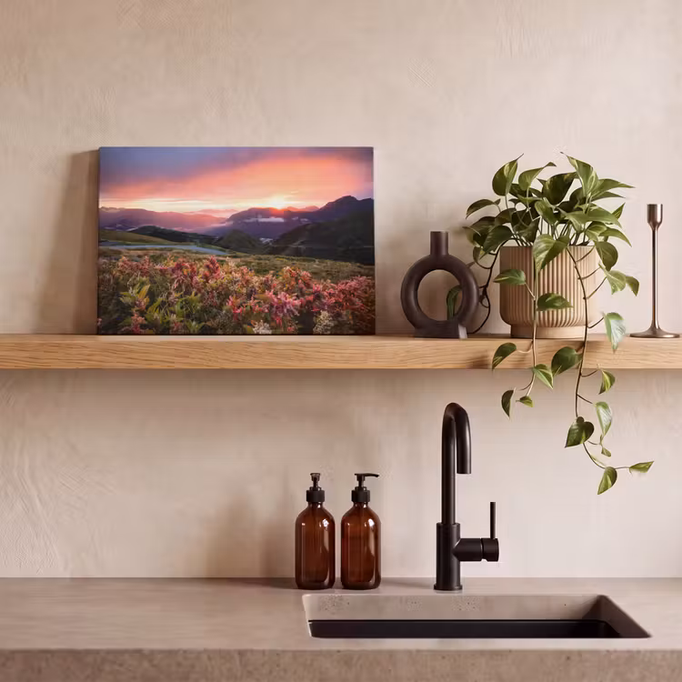 Bloemen - Bergen - Landschap - Nacht - Lucht - Roze canvas 2cm klein -sfeer3