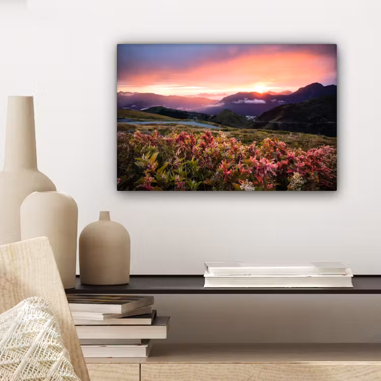 Bloemen - Bergen - Landschap - Nacht - Lucht - Roze canvas 2cm klein -sfeer6