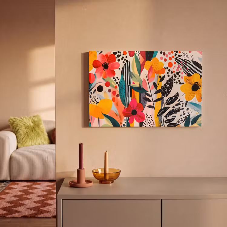 Bloemen - Bladeren - Abstract - Kleurrijk canvas 2cm klein -sfeer1