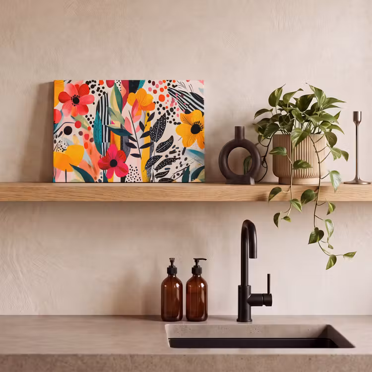 Bloemen - Bladeren - Abstract - Kleurrijk canvas 2cm klein -sfeer3