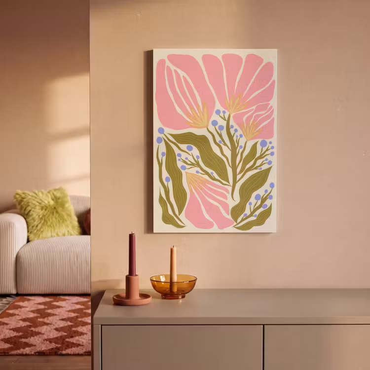 Bloemen - Bladeren - Abstract - Roze canvas 2cm klein -sfeer1