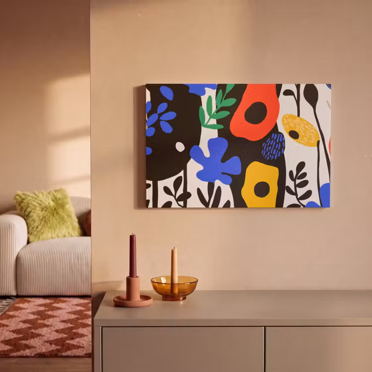 Bloemen - Bladeren - Abstract - Zwart canvas 2cm klein -sfeer1