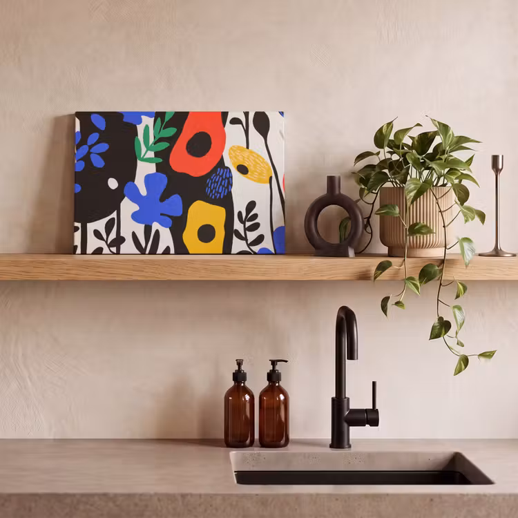 Bloemen - Bladeren - Abstract - Zwart canvas 2cm klein -sfeer3