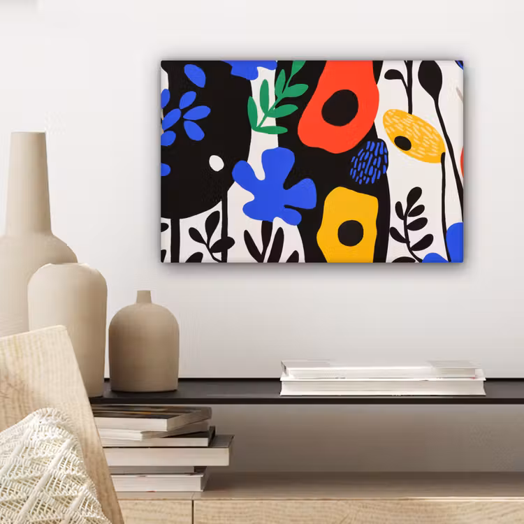 Bloemen - Bladeren - Abstract - Zwart canvas 2cm klein -closeup_print_DE