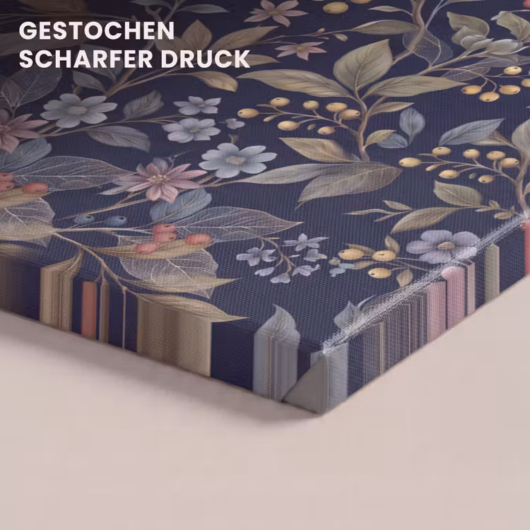 Bloemen - Bladeren - Patroon - Botanisch - Donkerblauw canvas 2cm klein -closeup_print_DE