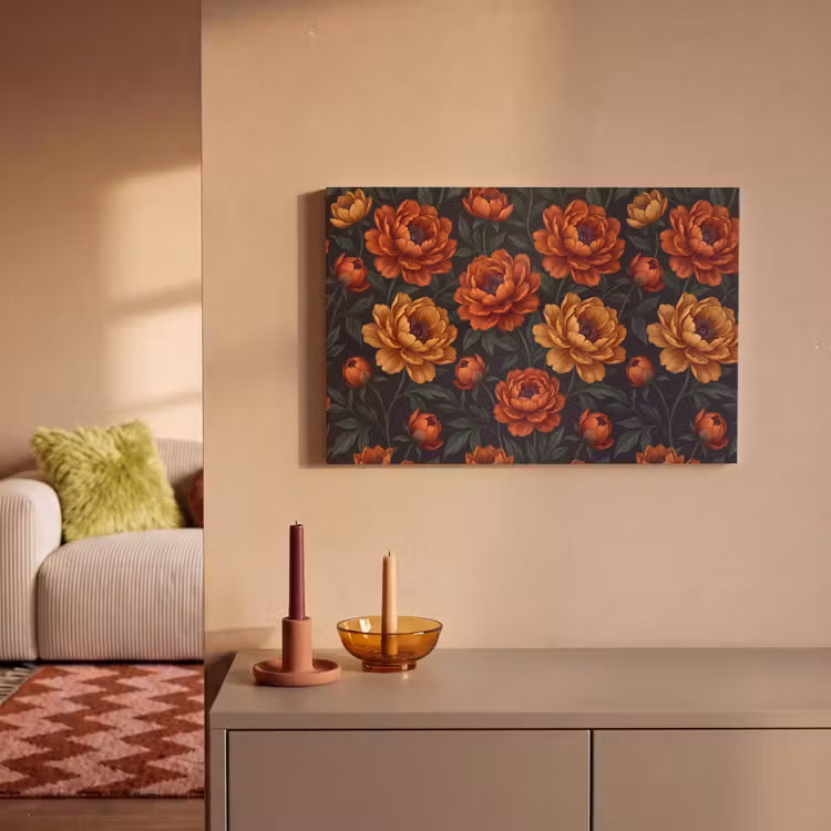 Bloemen - Bladeren - Natuur - Modern - Oranje canvas 2cm klein -sfeer1