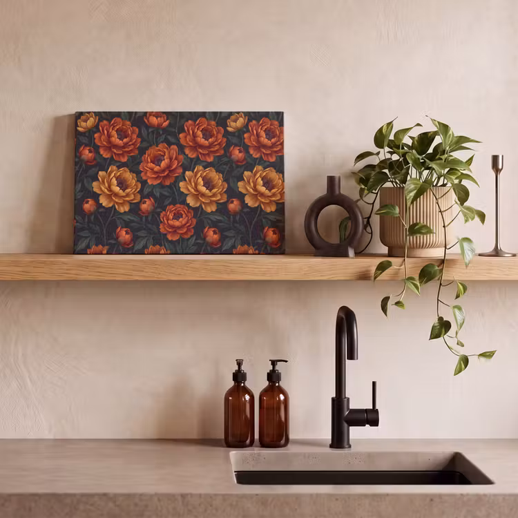 Bloemen - Bladeren - Natuur - Modern - Oranje canvas 2cm klein -sfeer3