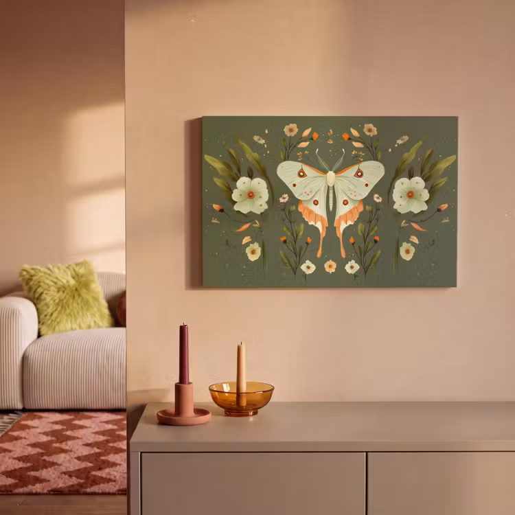 Bloemen - Bladeren - Olijfgroen - Vlinder canvas 2cm klein -sfeer1