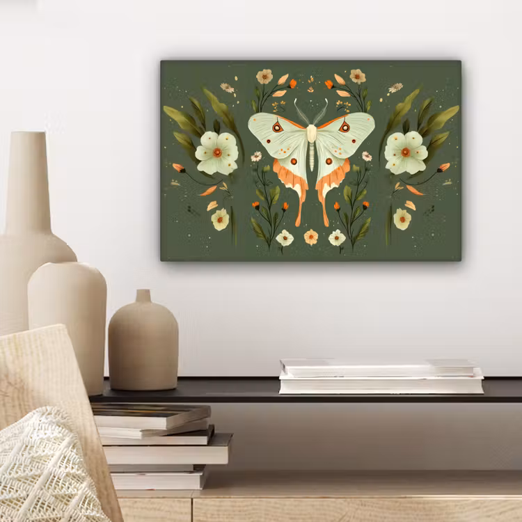 Bloemen - Bladeren - Olijfgroen - Vlinder canvas 2cm klein -closeup_print_DE