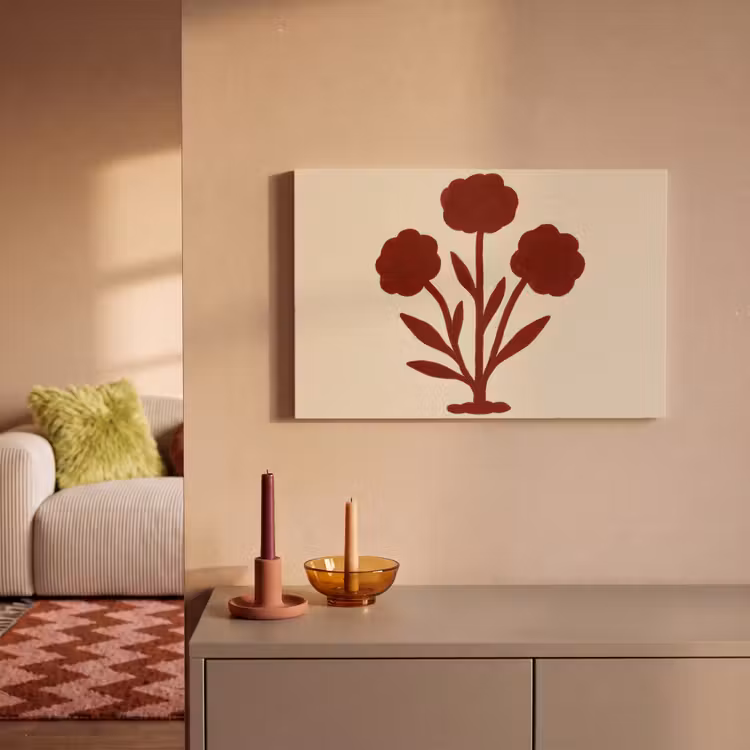 Bloemen - Bladeren - Rood - Minimalistisch canvas 2cm klein -sfeer1