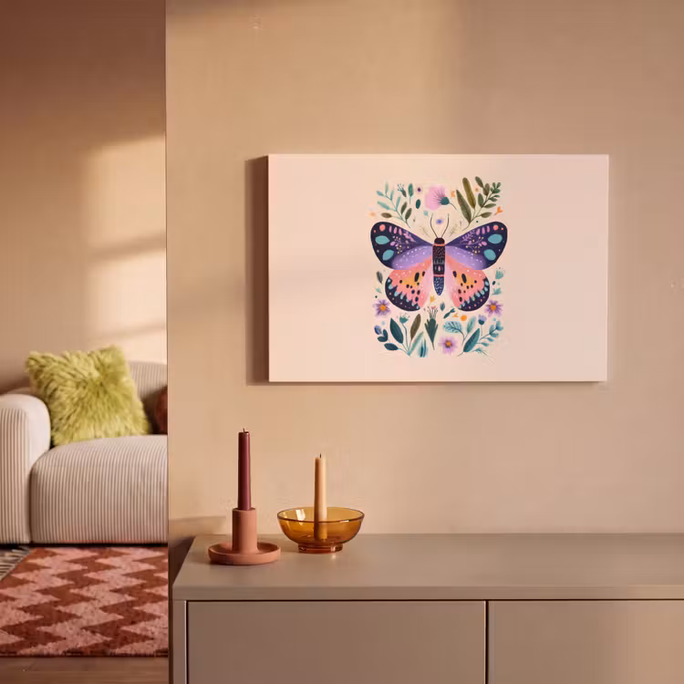Bloemen - Bladeren - Vlinder - Kleurrijk canvas 2cm klein -sfeer1