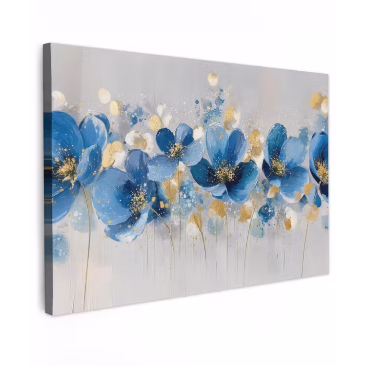 Bloemen - Blauw - Abstract canvas 2cm klein -z3d