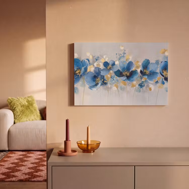 Bloemen - Blauw - Abstract canvas 2cm klein -sfeer1