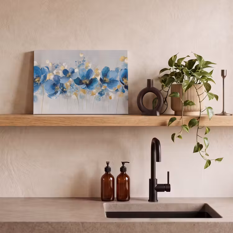 Bloemen - Blauw - Abstract canvas 2cm klein -sfeer3
