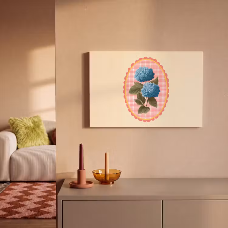 Bloemen - Blauw - Lijst - Bladeren canvas 2cm klein -sfeer1