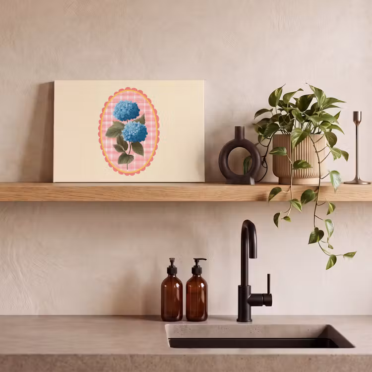 Bloemen - Blauw - Lijst - Bladeren canvas 2cm klein -sfeer3