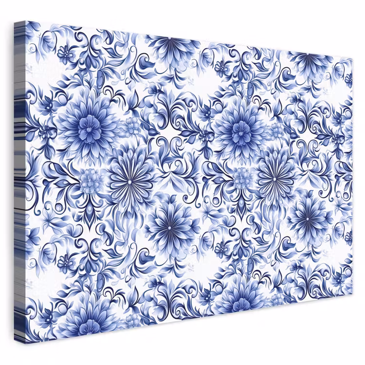 Bloemen - Blauw - Patroon - Wit canvas 2cm klein 34 -3d