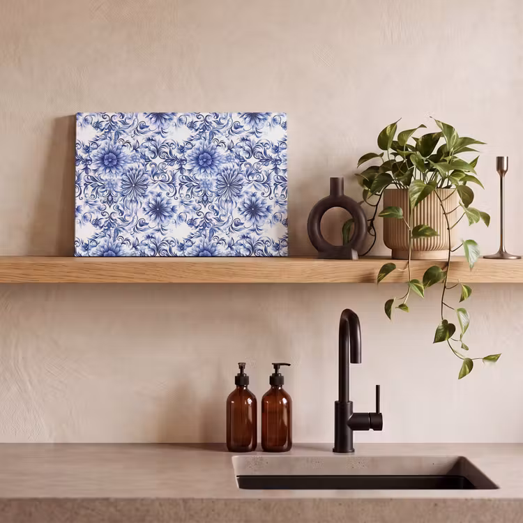 Bloemen - Blauw - Patroon - Wit canvas 2cm klein 34 -sfeer3