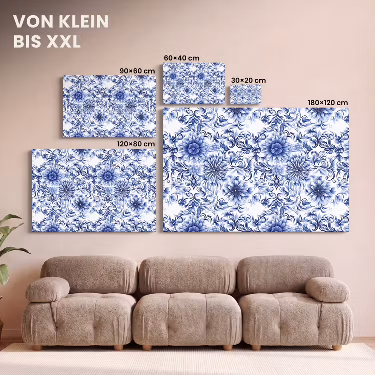Bloemen - Blauw - Patroon - Wit canvas 2cm klein 34 -Xsfeer8_DE