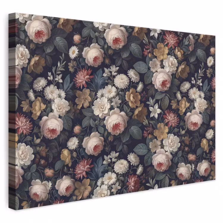 Bloemen - Boeket - Botanisch - Vintage - Donkere achtergrond canvas 2cm klein -3d