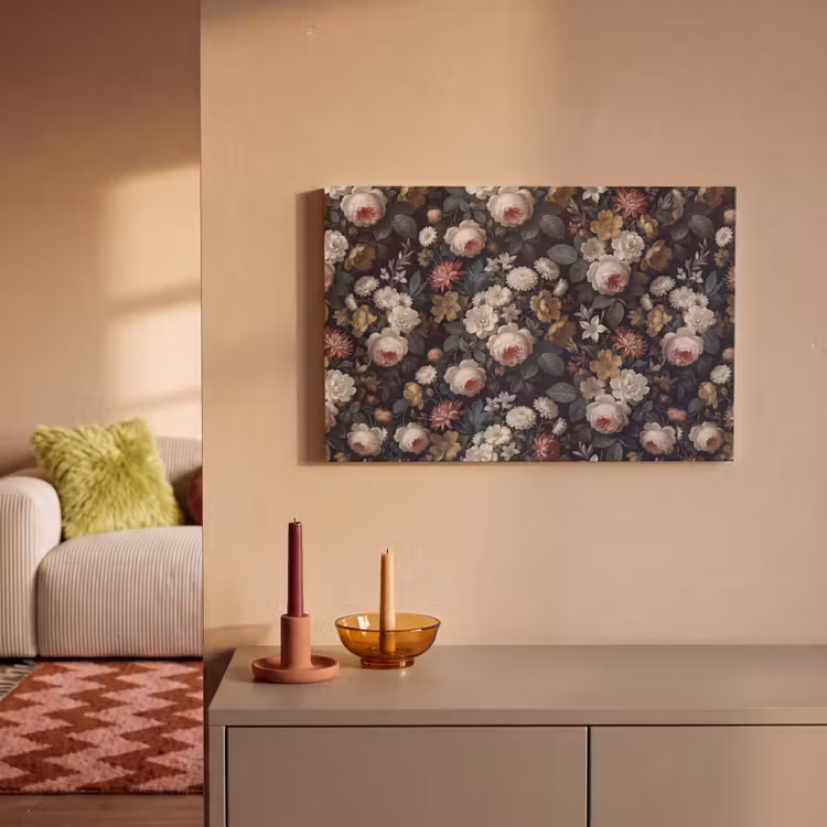 Bloemen - Boeket - Botanisch - Vintage - Donkere achtergrond canvas 2cm klein -sfeer1