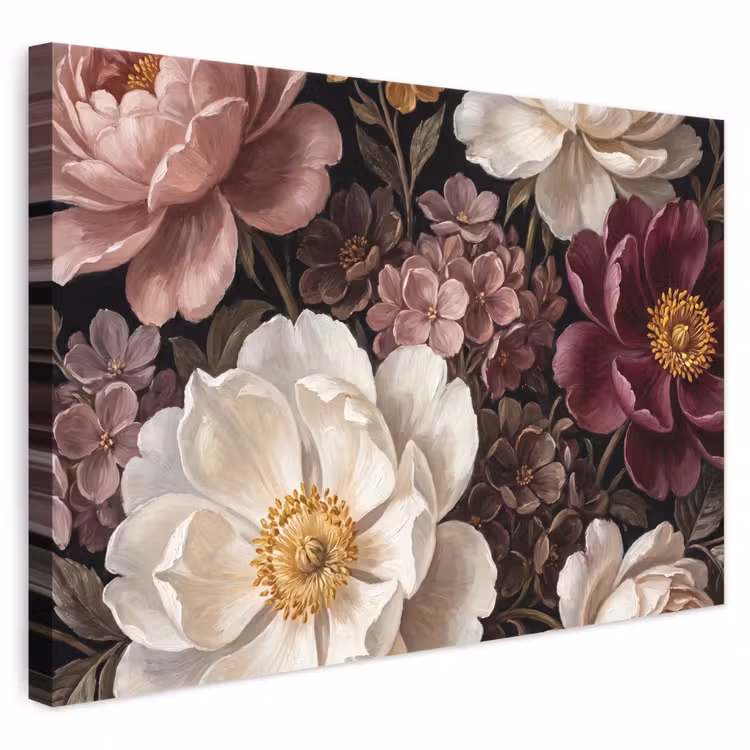Bloemen - Boeket - Klassiek - Donker - Rood canvas 2cm klein -3d