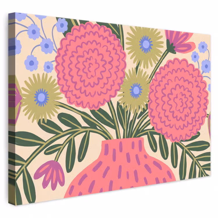 Bloemen - Boeket - Natuur - Abstract - Roze canvas 2cm klein -3d
