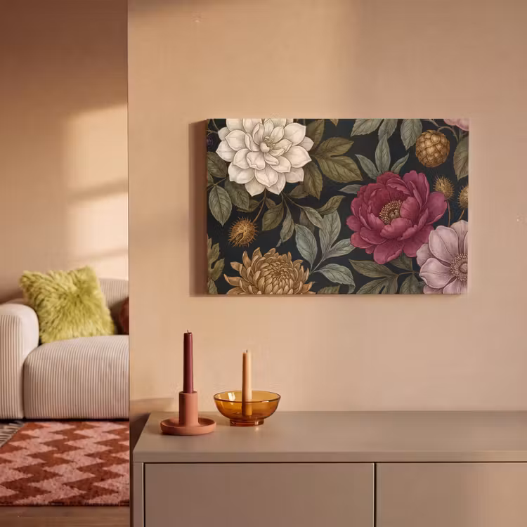 Bloemen - Botanisch - Illustratie - Donker - Vintage canvas 2cm klein -sfeer1